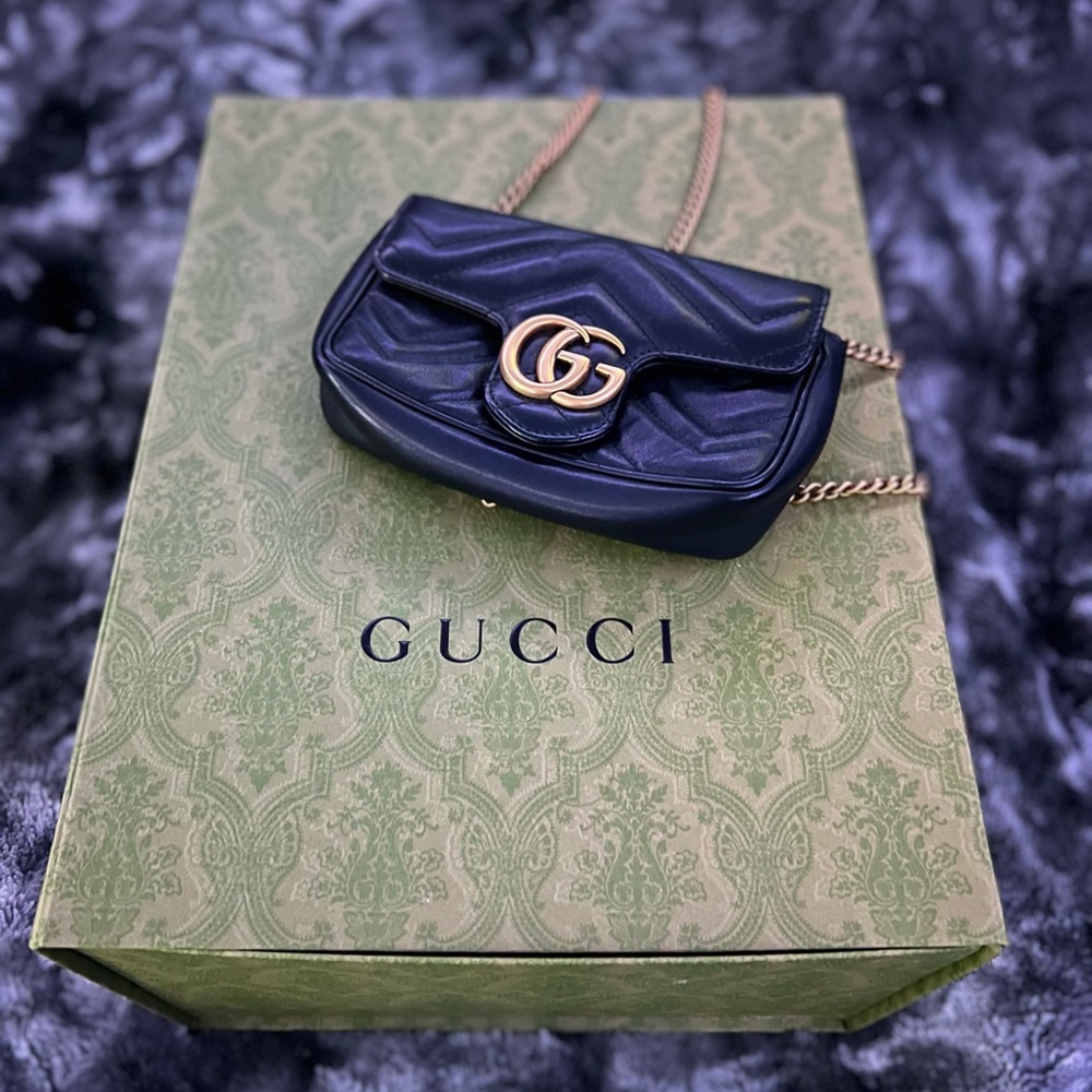Gucci Navy Mini Bag with Gold Accents